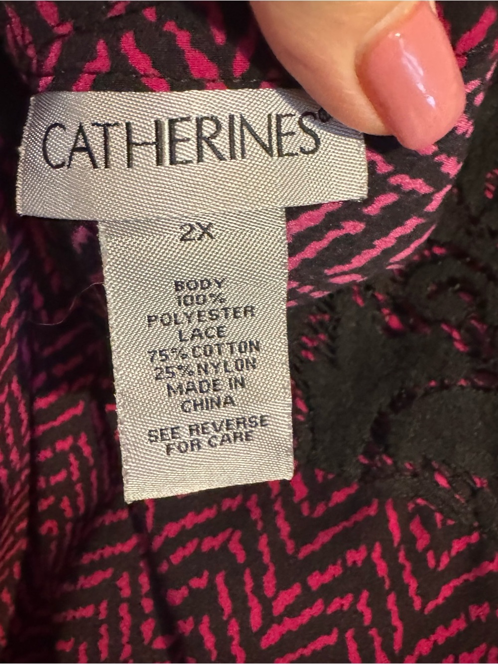 Catherine's Pink/Black Print Top with Black Lace Yoke PLUS: 2X Bin#14 - Picture 9 of 9
